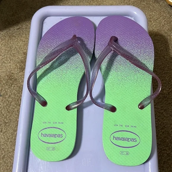🎉HP🎉 Havaianas Hydro Purple Green Ombré Fantasia Up Flip-Flop US Size 7/… - Picture 6 of 11